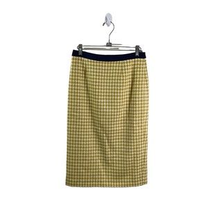 Boden British Tweed Yellow Houndstooth Pencil Skirt 100% Wool